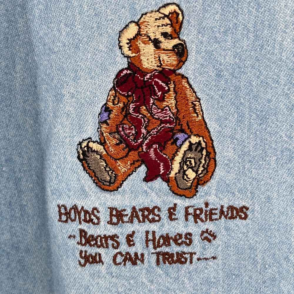 Vintage Teddy Bear Embroidered Denim Shirt XL Oversized 90s Cottagecore - Picture 4 of 8